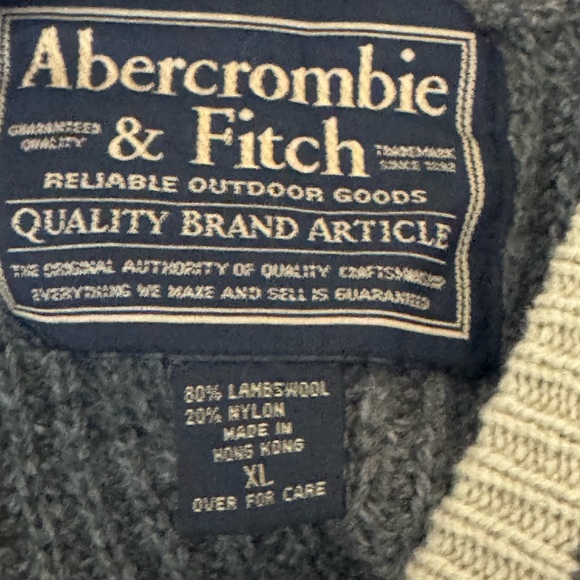 B-273 Men’s Abercrombie & Fitch Gray &‎ Cream Lambswool Blend Sweater Size XL - Picture 11 of 13